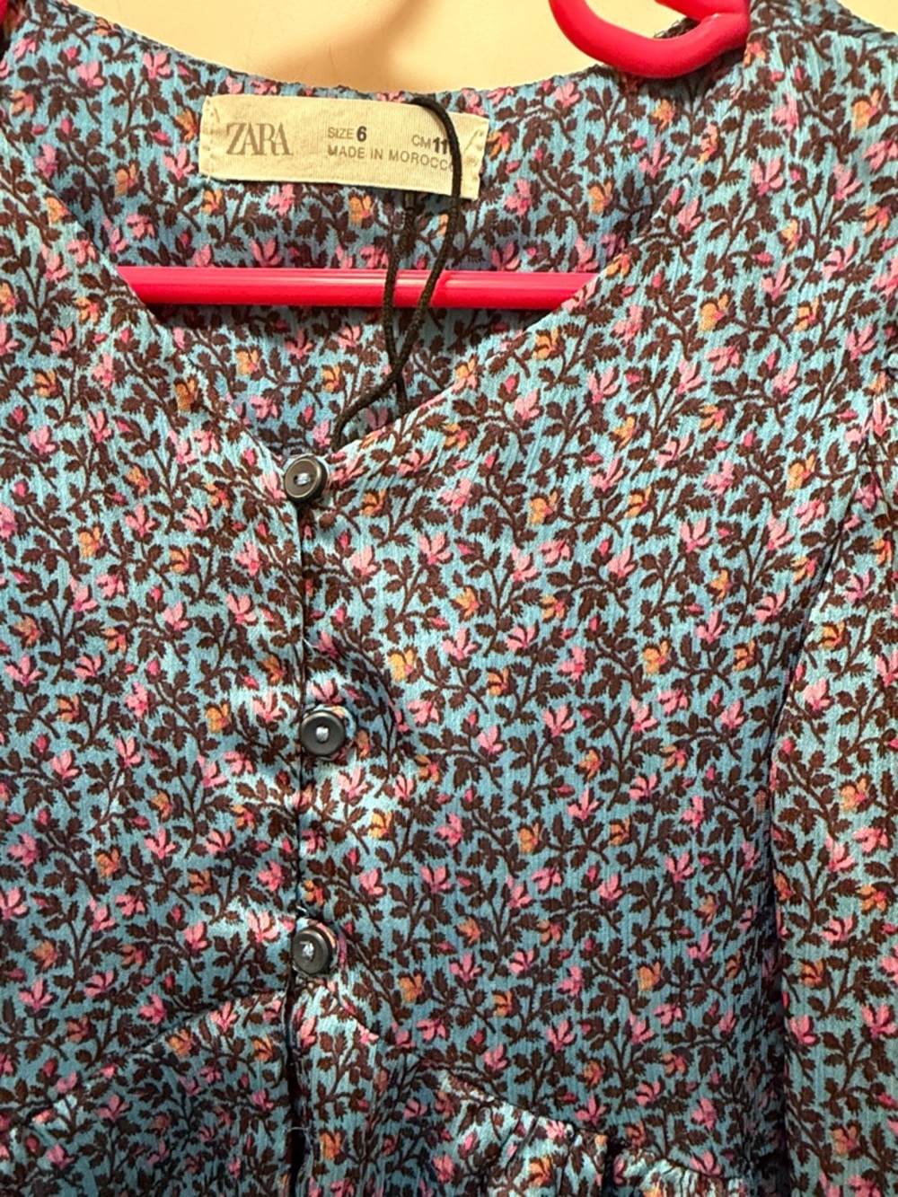 Zara Blue Floral Button-Front Silky Dress Lined Underneath - Picture 4 of 8